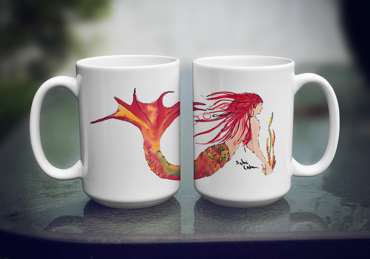 Red Haired Mermaid Coffee Mug 15 oz