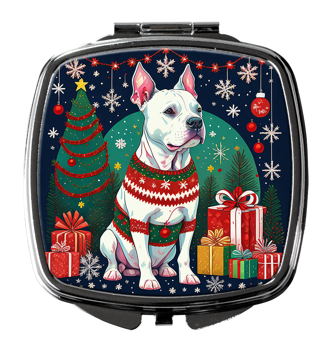 Buy this White Pit Bull Terrier Christmas Compact Mirror