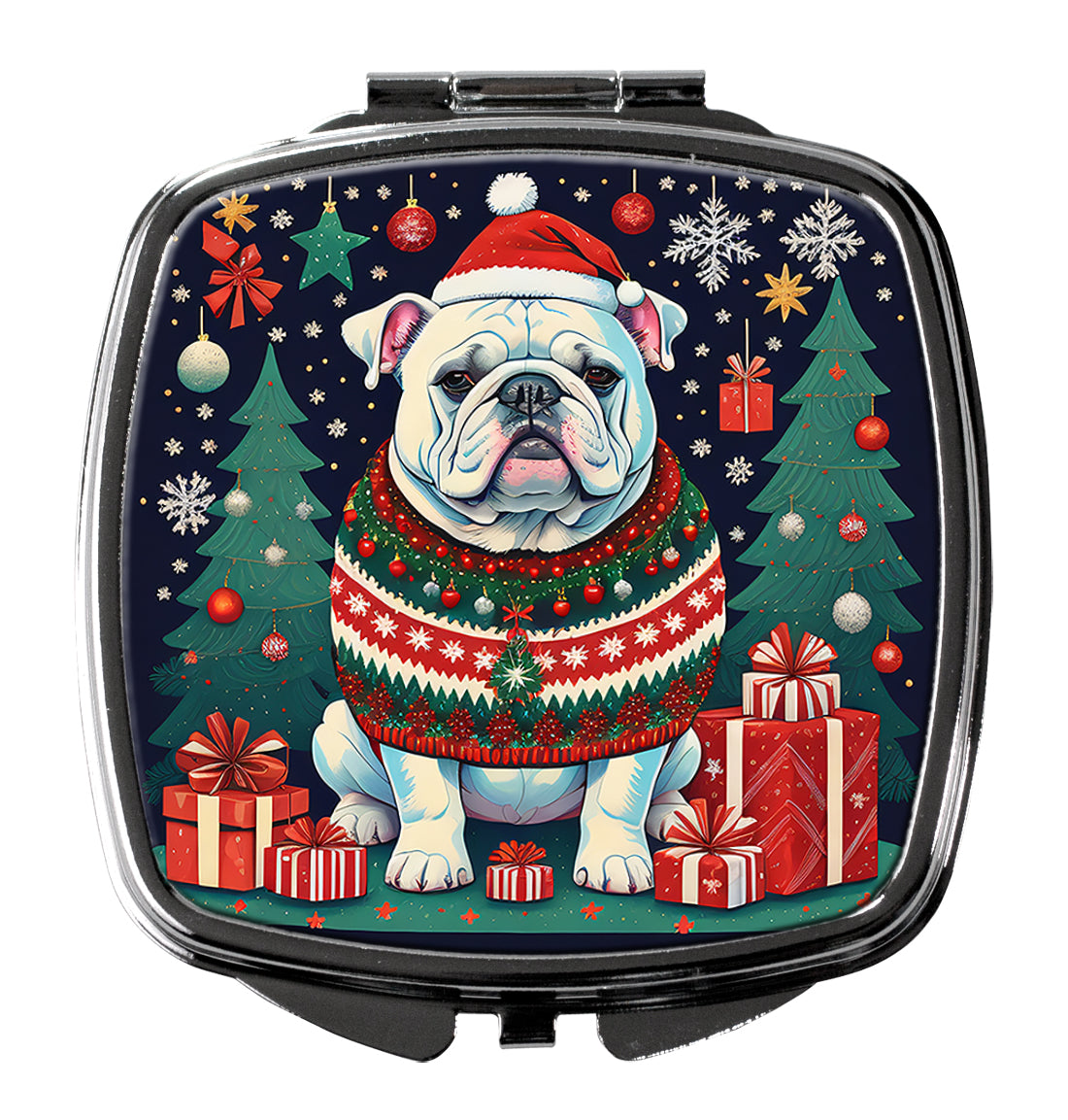 Buy this White English Bulldog Christmas Compact Mirror