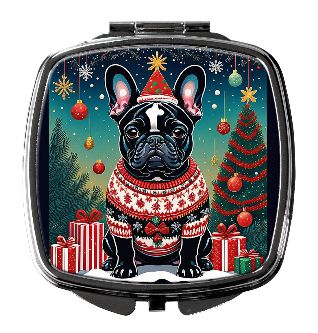 Buy this Black French Bulldog Christmas Compact Mirror