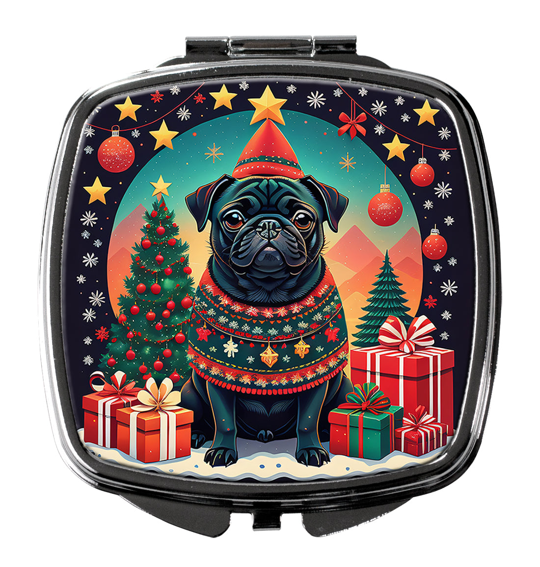 Buy this Black Pug Christmas Compact Mirror
