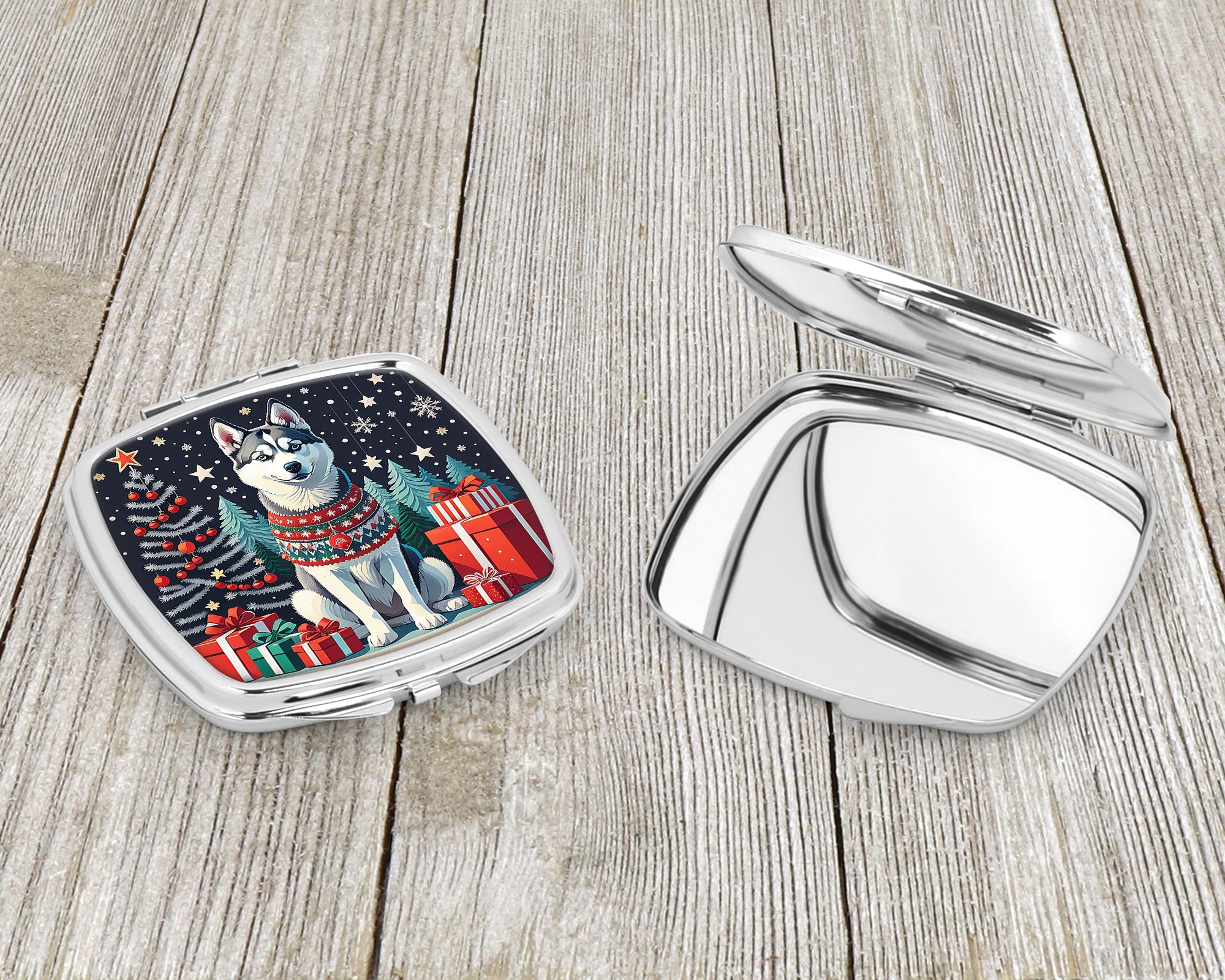 Siberian Husky Christmas Compact Mirror