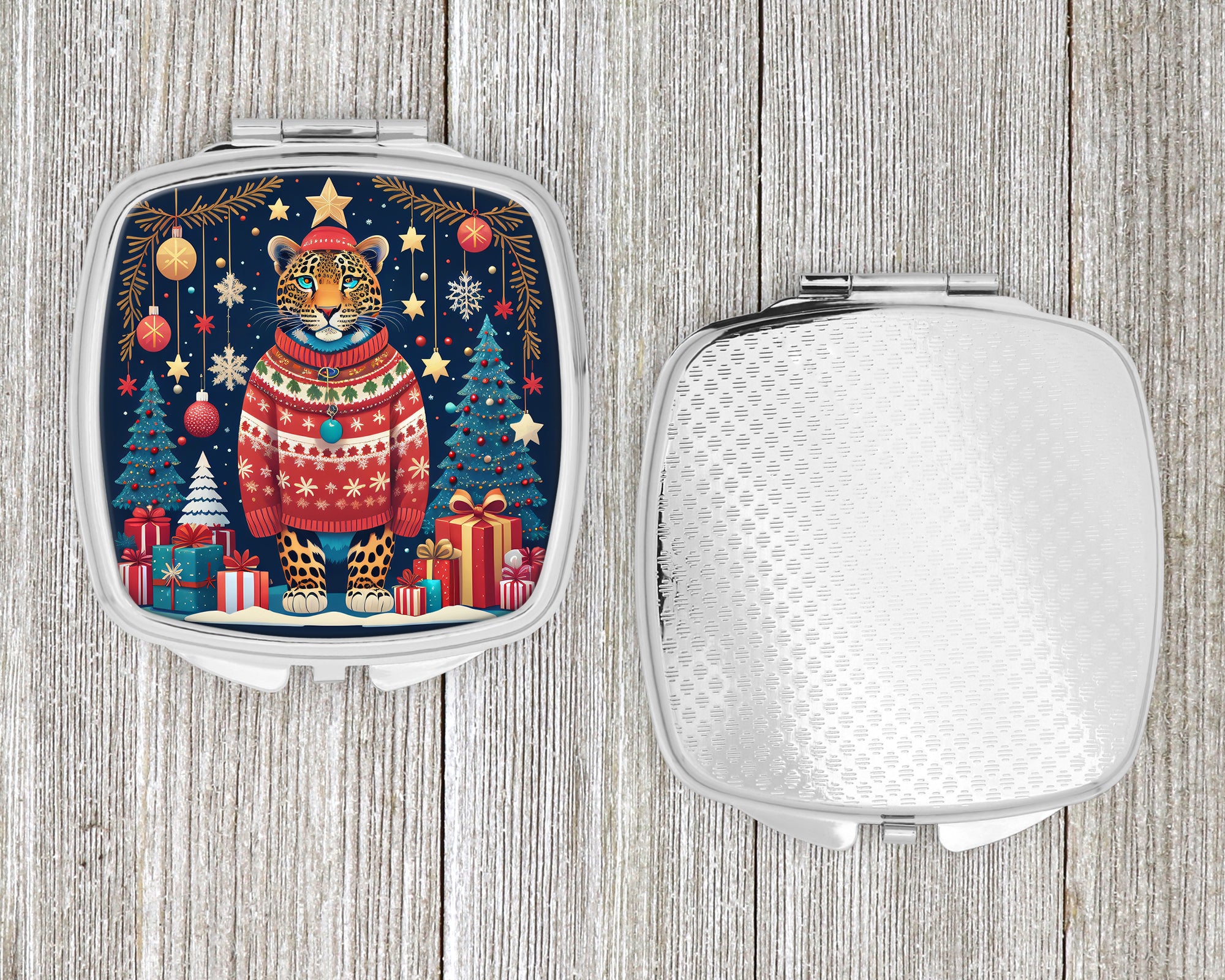 Leopard Christmas Compact Mirror