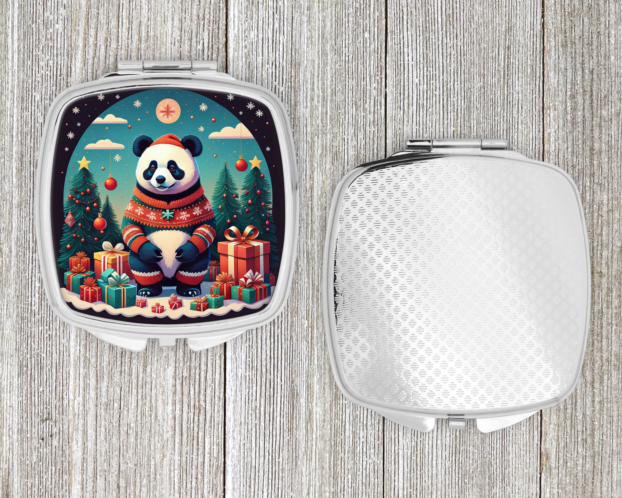 Panda Christmas Compact Mirror