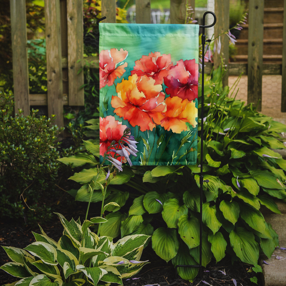 Ohio Scarlet Carnations in Watercolor Garden Flag