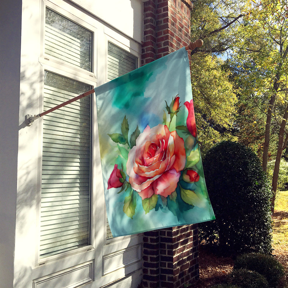 Oklahoma Roses in Watercolor House Flag