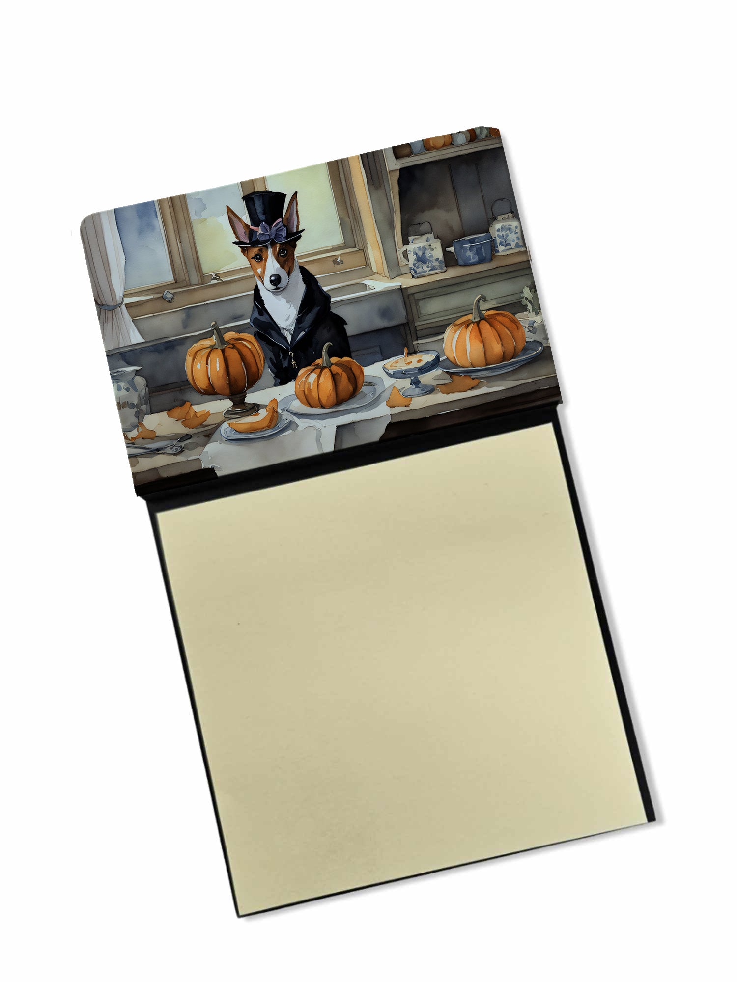 Buy this Basenji Fall Kitchen Pumpkins Sticky Note Holder
