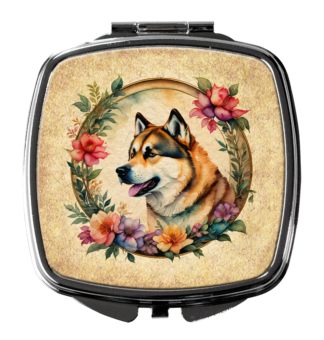 Buy this Akita and Flowers Compact Mirror