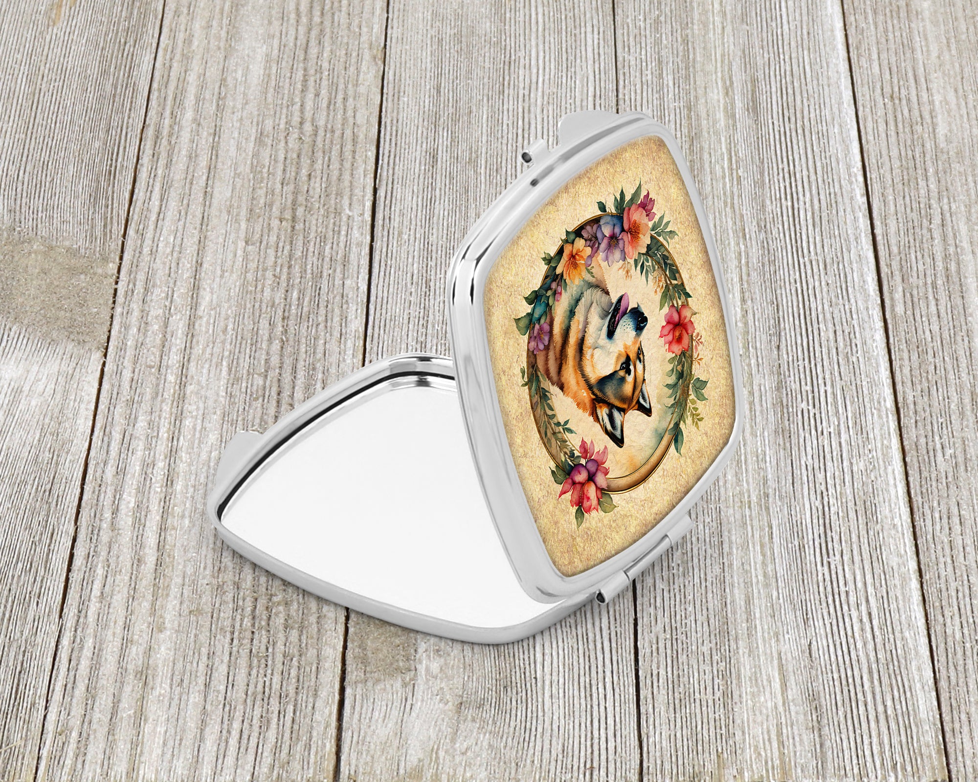Buy this Akita and Flowers Compact Mirror