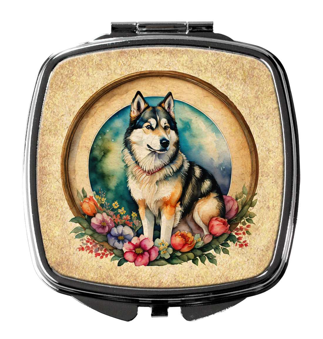 Buy this Alaskan Malamute and Flowers Compact Mirror