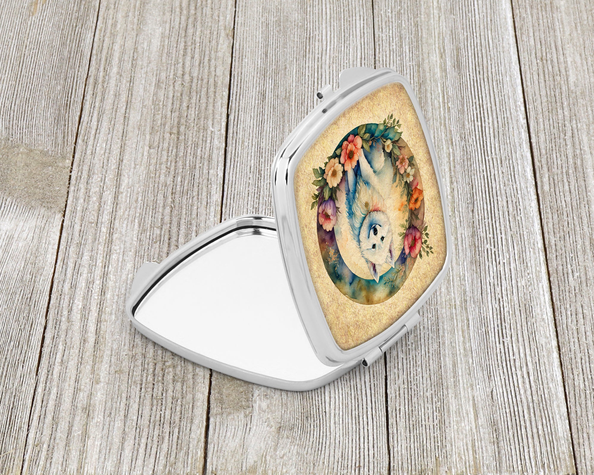 Buy this American Eskimo and Flowers Compact Mirror