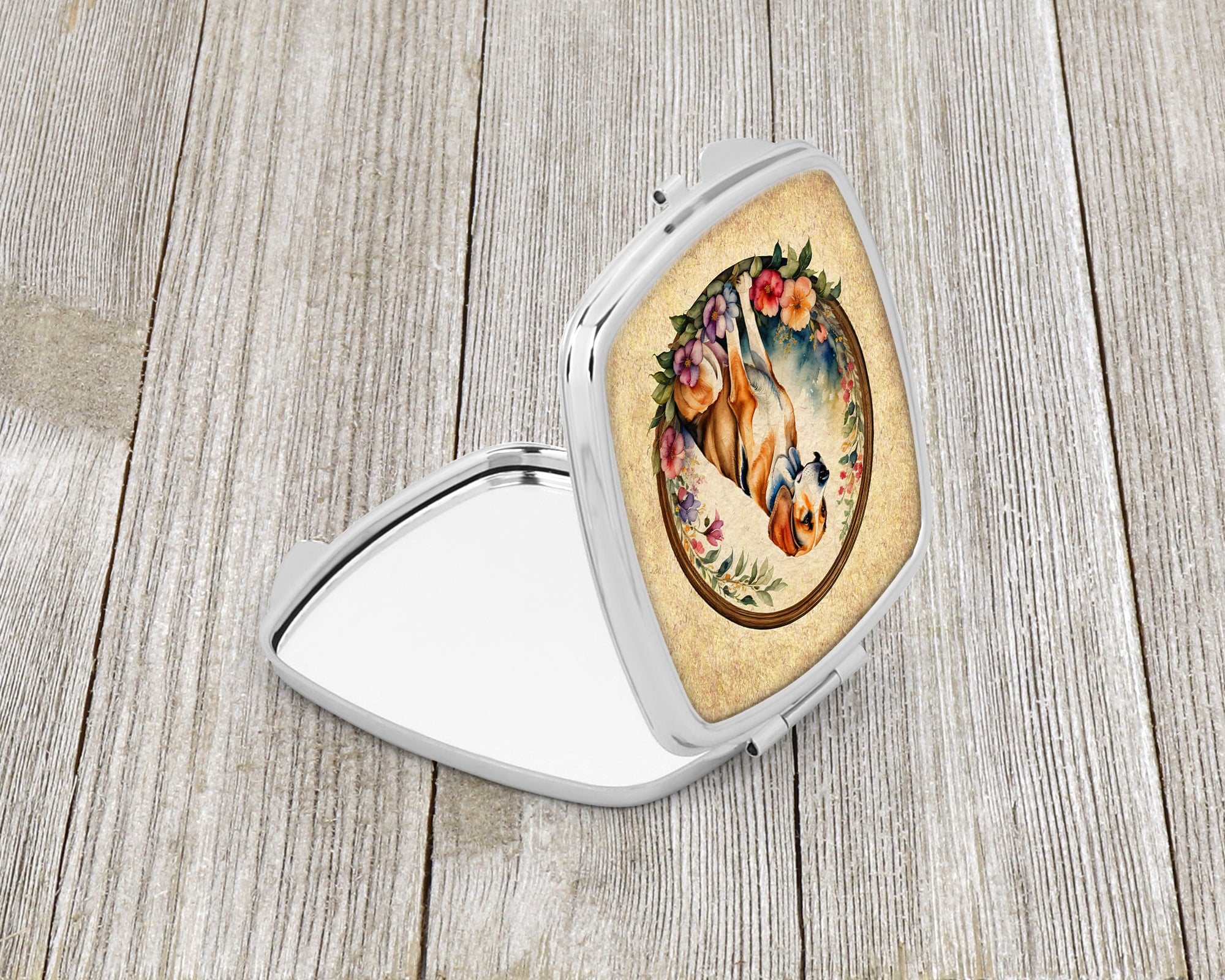 American Foxhound and Flowers Compact Mirror