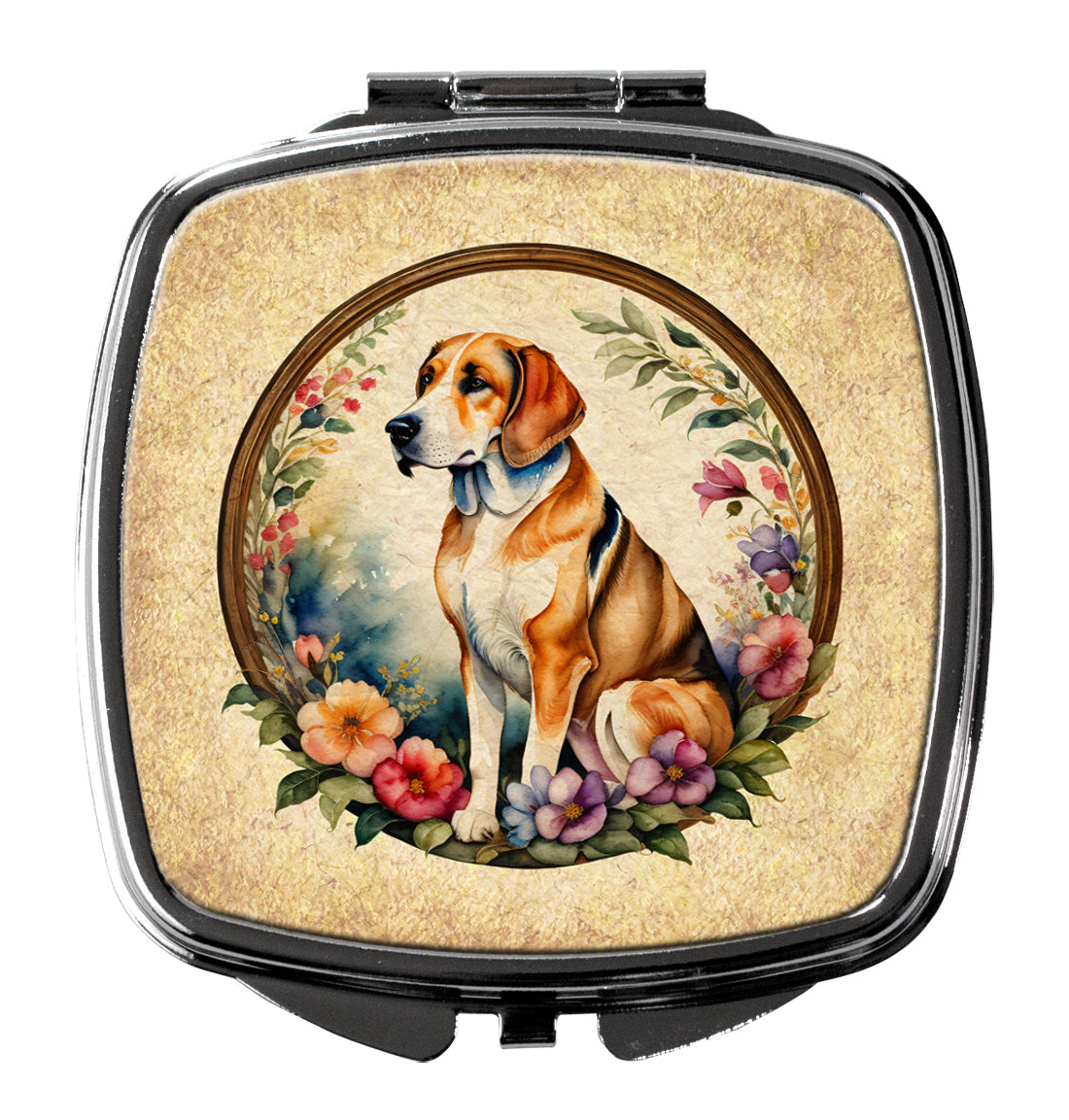 Buy this American Foxhound and Flowers Compact Mirror