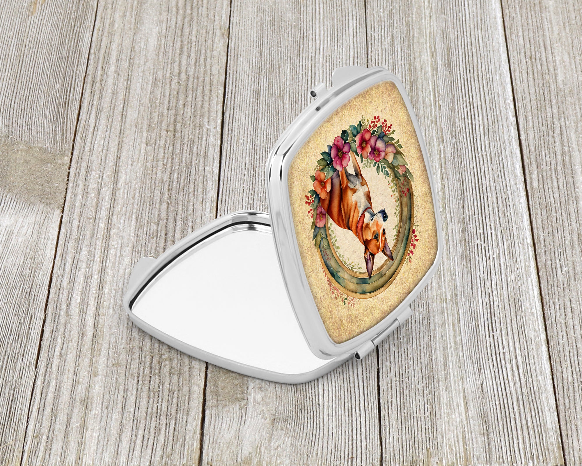 Basenji and Flowers Compact Mirror