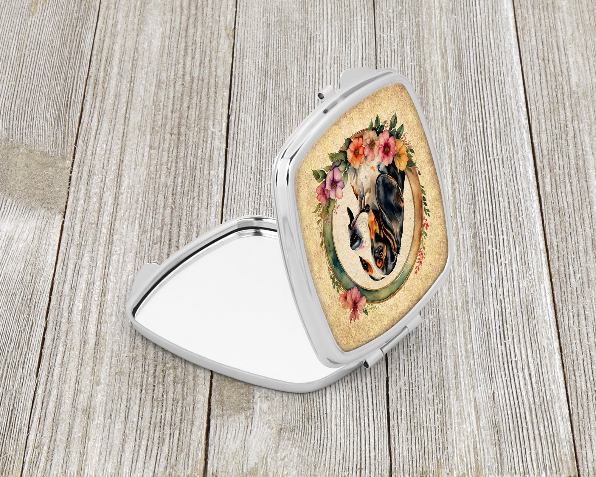Basset Hound and Flowers Compact Mirror