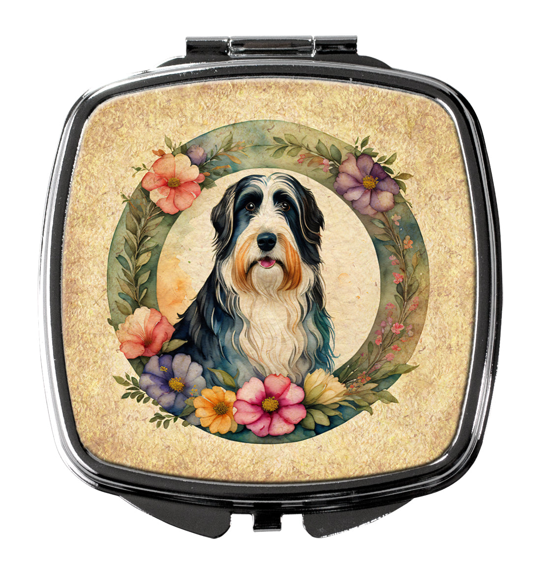 Buy this Bearded Collie and Flowers Compact Mirror