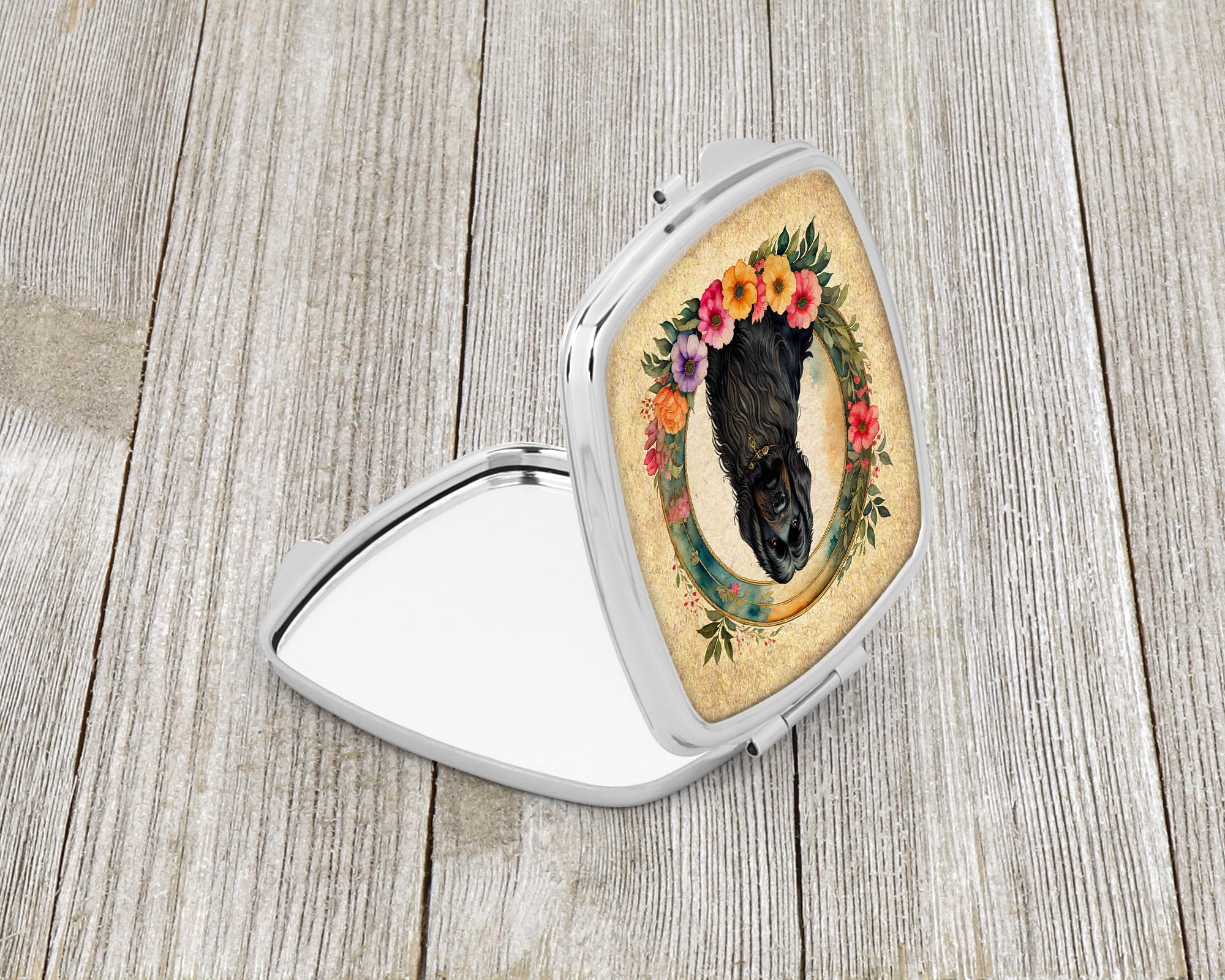 Briard and Flowers Compact Mirror