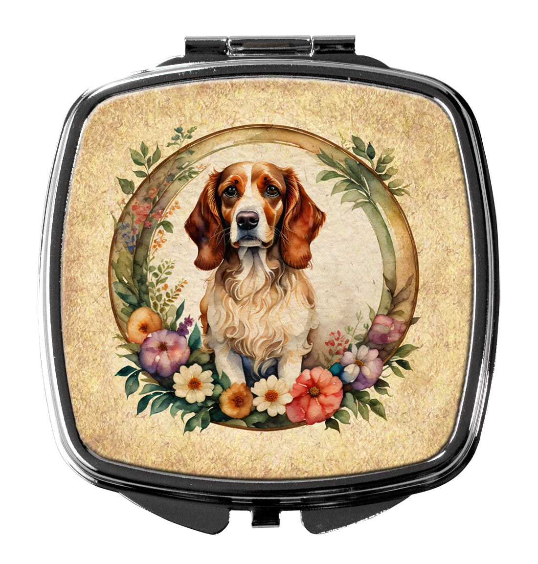 Buy this Brittany Spaniel and Flowers Compact Mirror