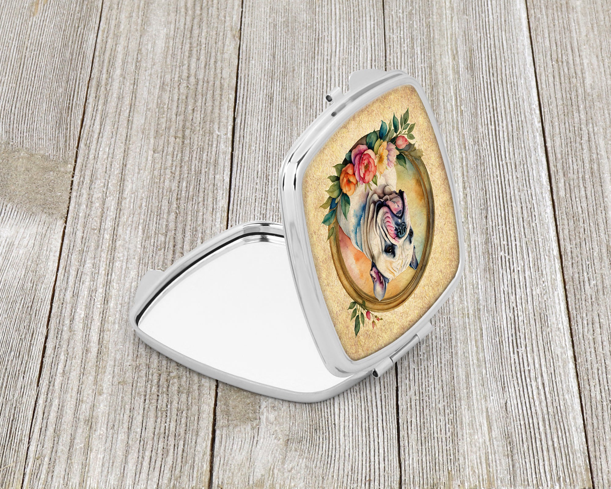 Buy this English Bulldog and Flowers Compact Mirror