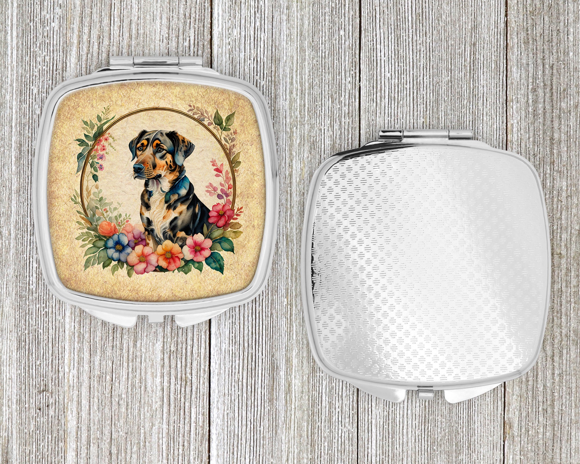 Catahoula Leopard Dog and Flowers Compact Mirror