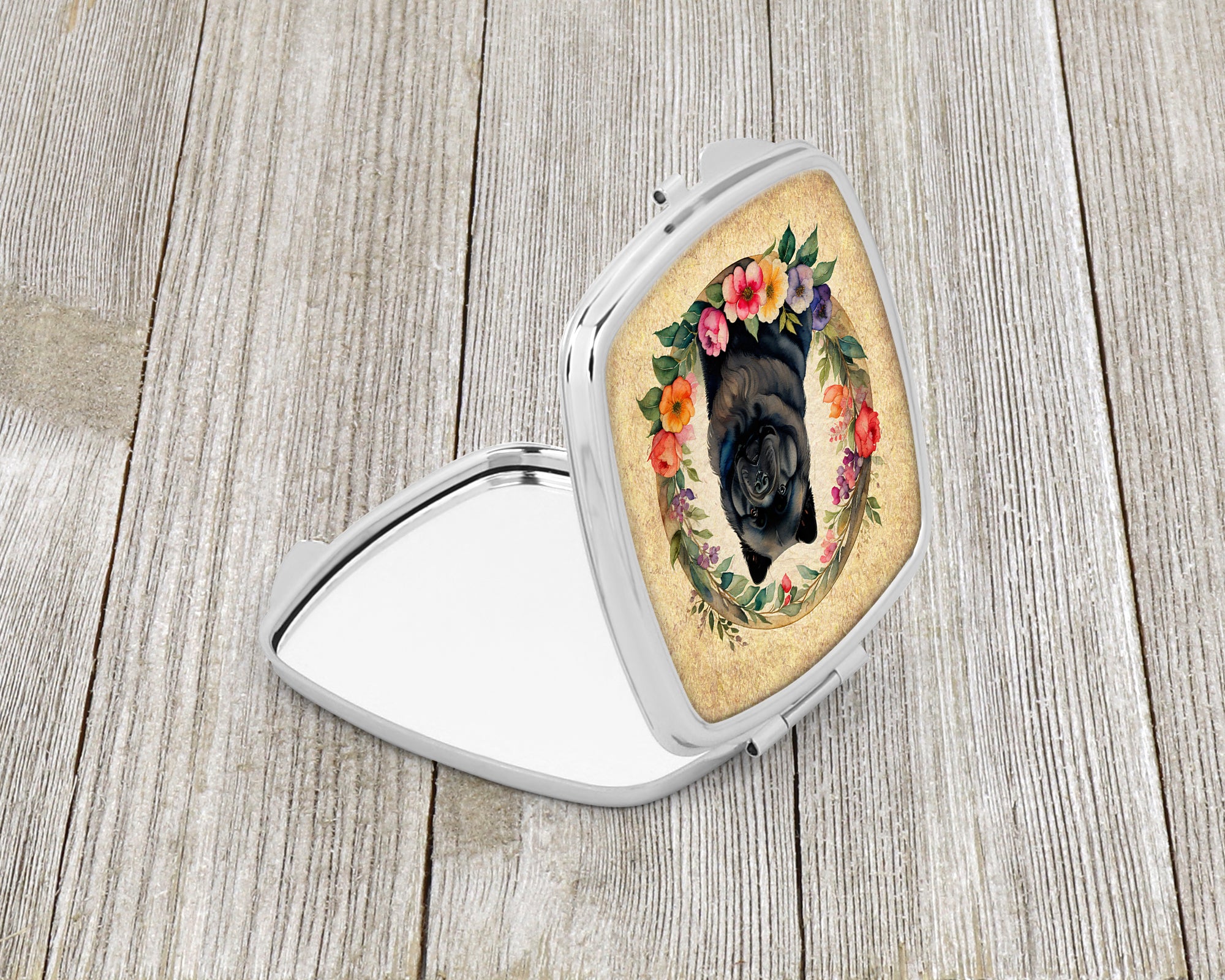 Black Chow Chow and Flowers Compact Mirror