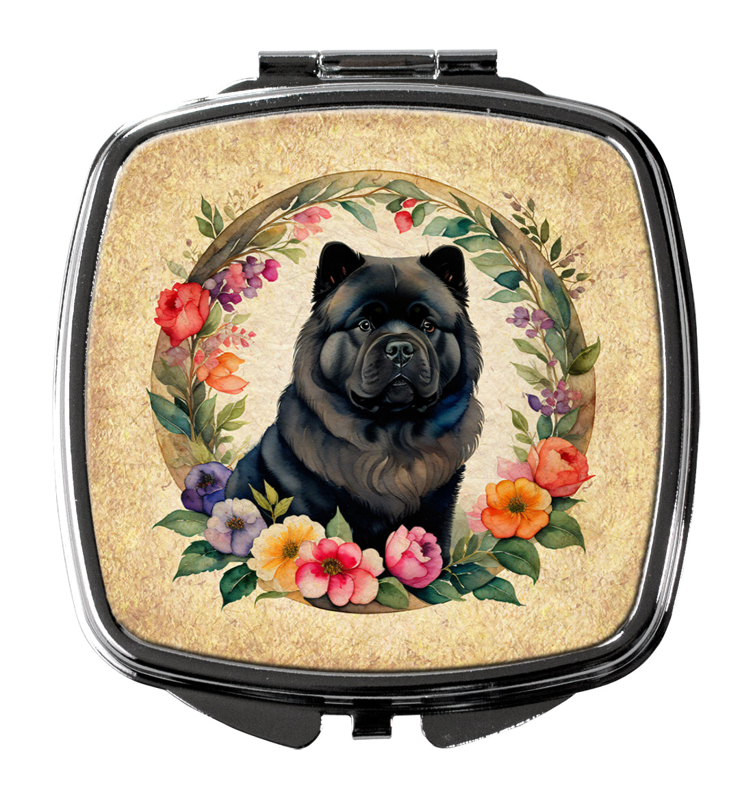 Buy this Black Chow Chow and Flowers Compact Mirror