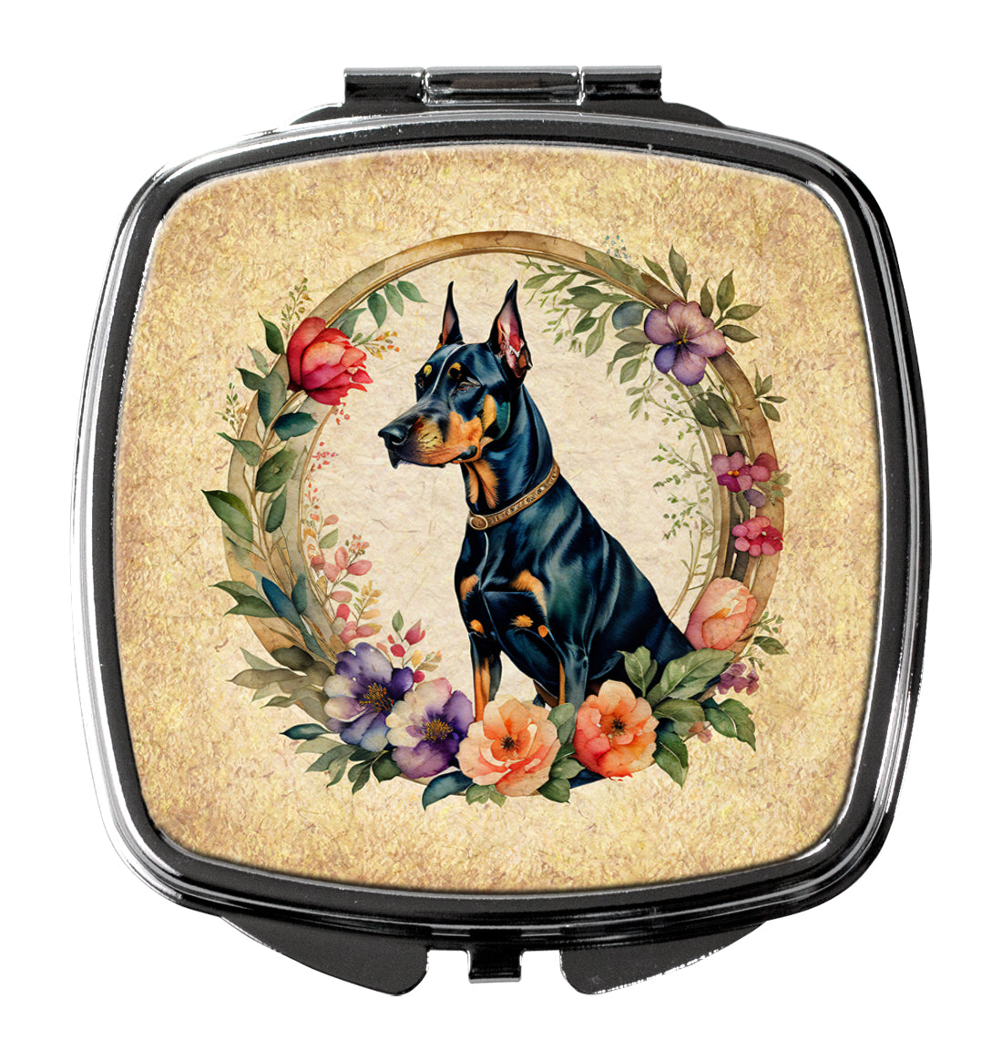 Buy this Doberman Pinscher and Flowers Compact Mirror