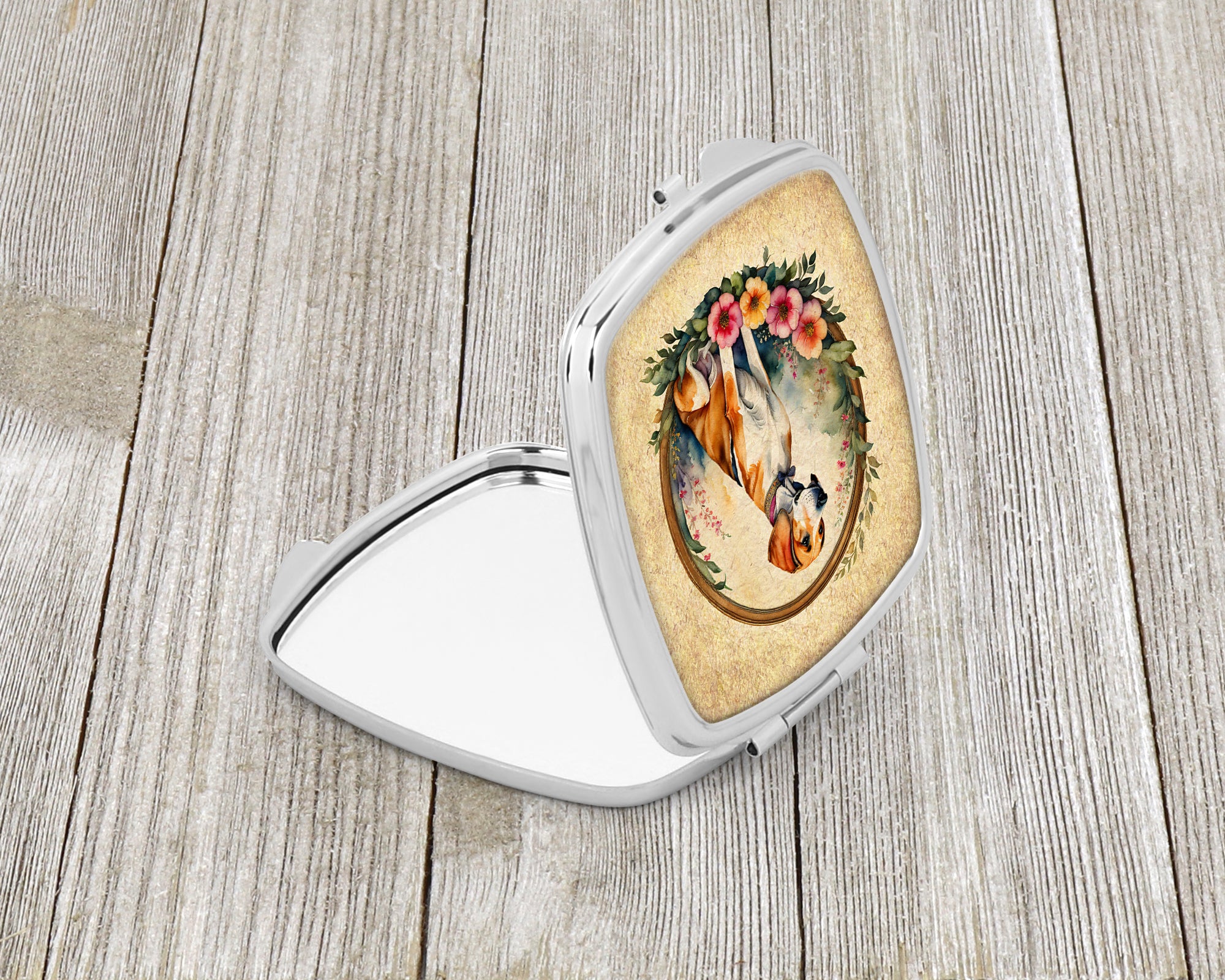 English Foxhound and Flowers Compact Mirror