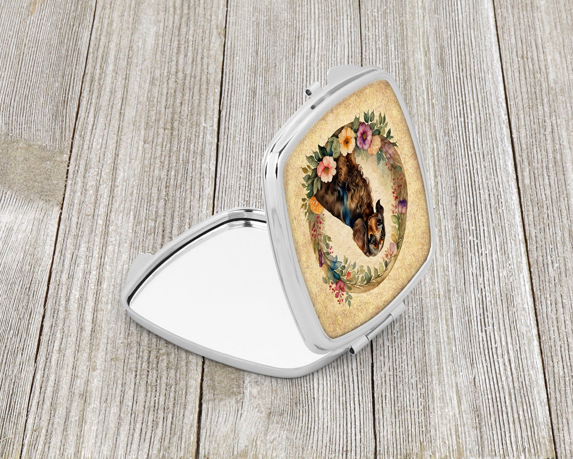 Field Spaniel and Flowers Compact Mirror