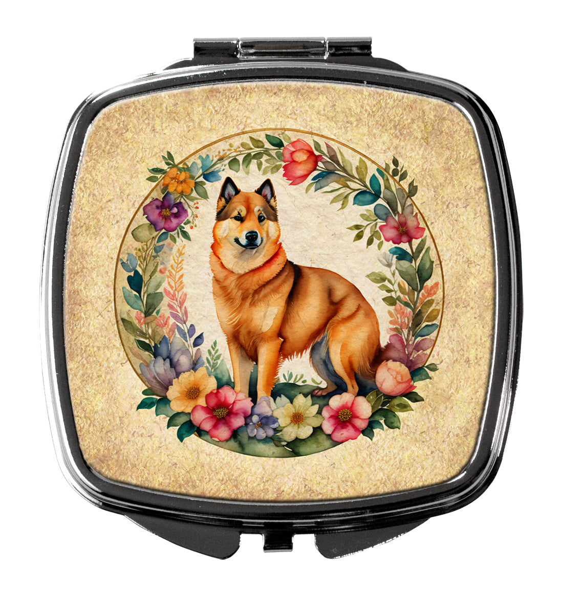 Buy this Finnish Spitz and Flowers Compact Mirror