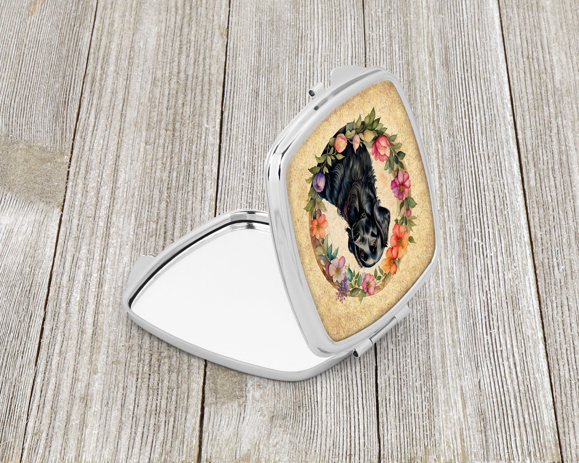 Flat-Coated Retriever and Flowers Compact Mirror