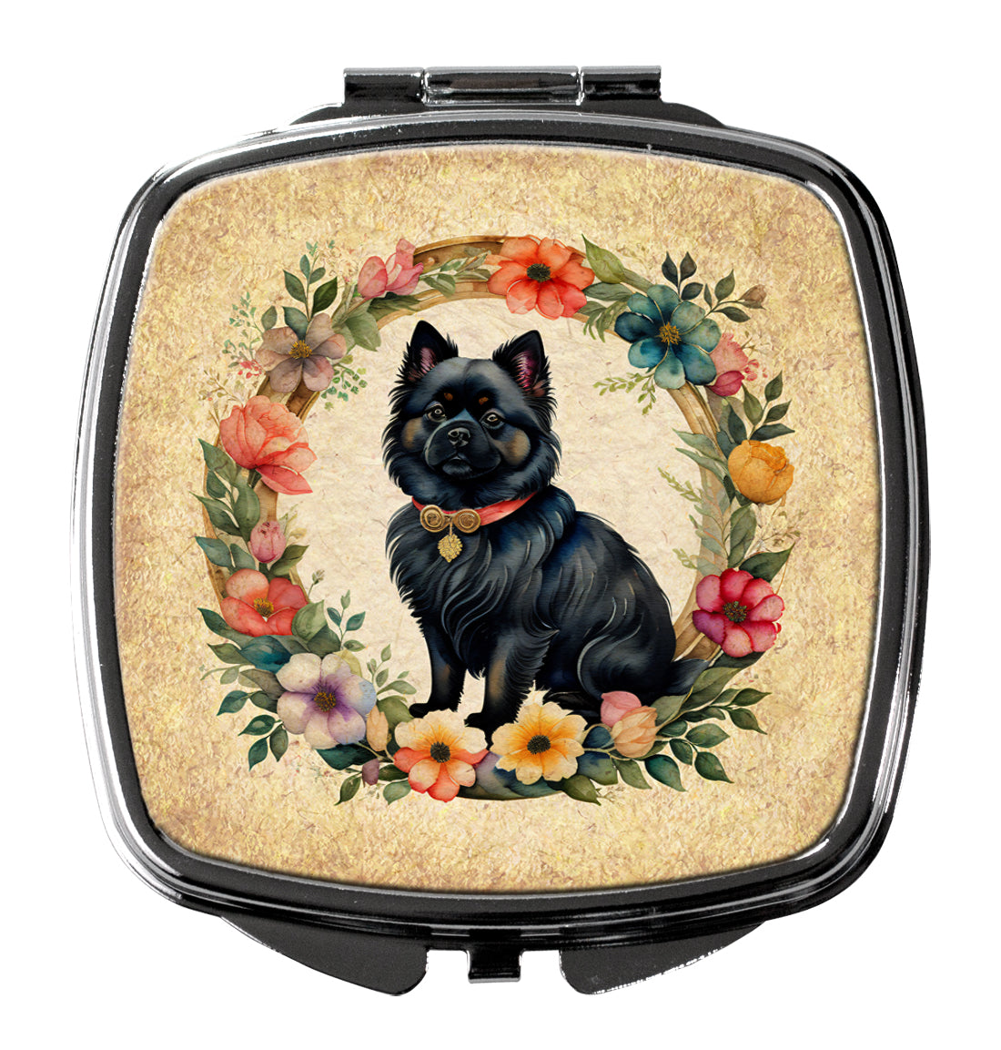 Buy this German Spitz and Flowers Compact Mirror