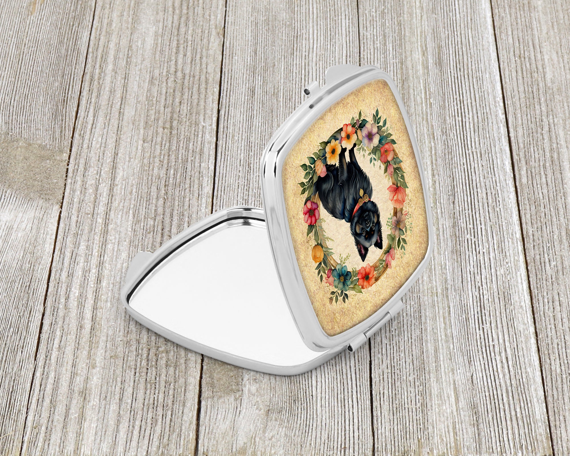 Buy this German Spitz and Flowers Compact Mirror