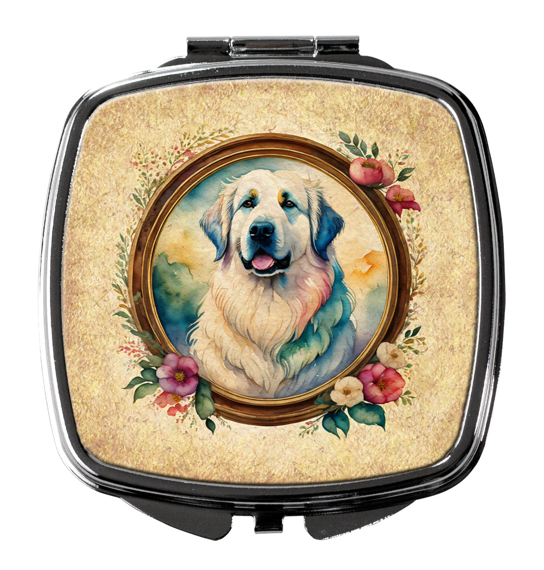 Buy this Great Pyrenees and Flowers Compact Mirror