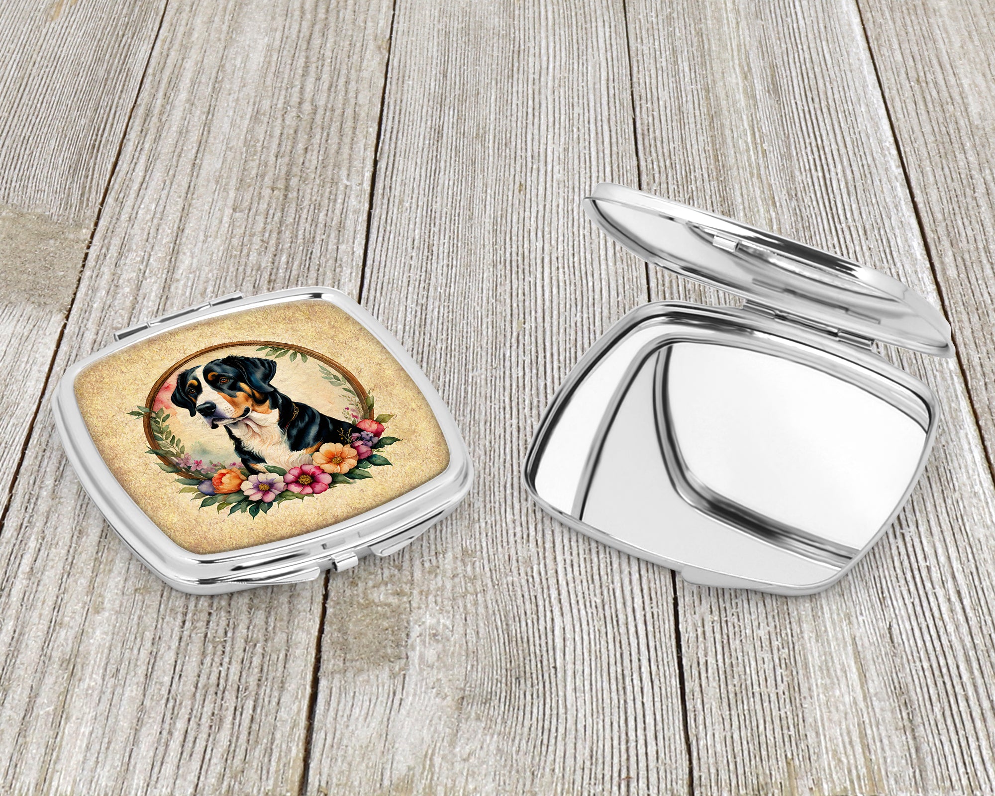 Greater Swiss Mountain Dog and Flowers Compact Mirror
