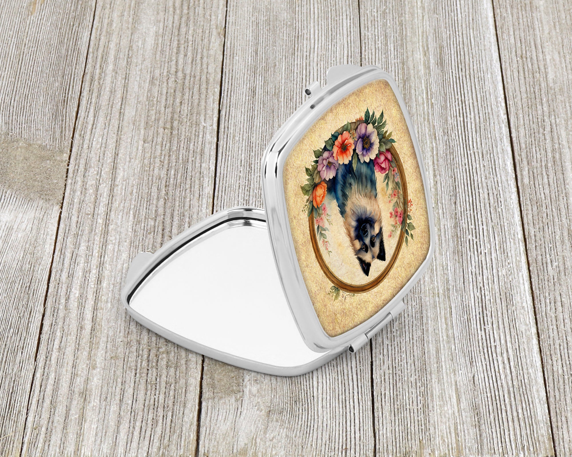 Keeshond and Flowers Compact Mirror