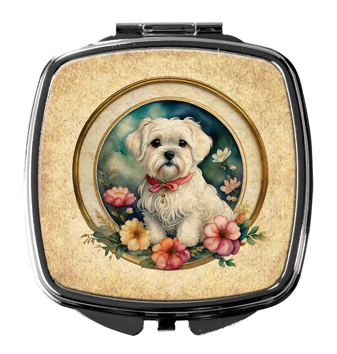 Buy this Maltese and Flowers Compact Mirror