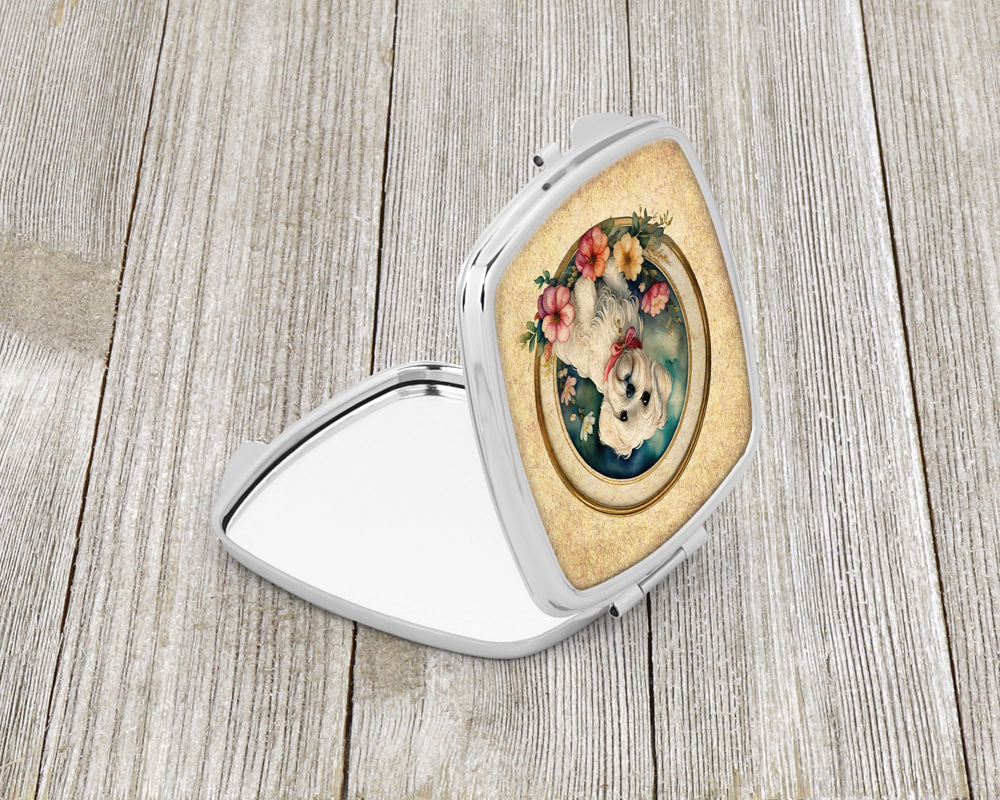 Buy this Maltese and Flowers Compact Mirror