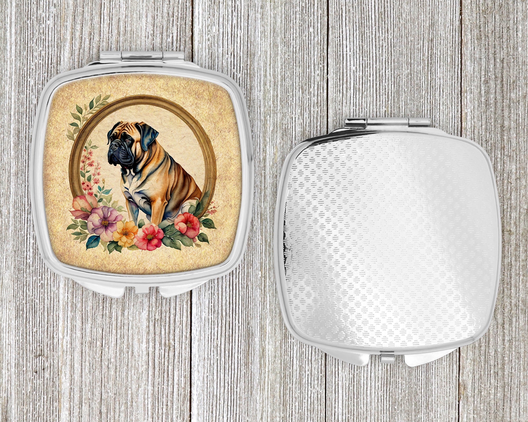 Mastiff and Flowers Compact Mirror