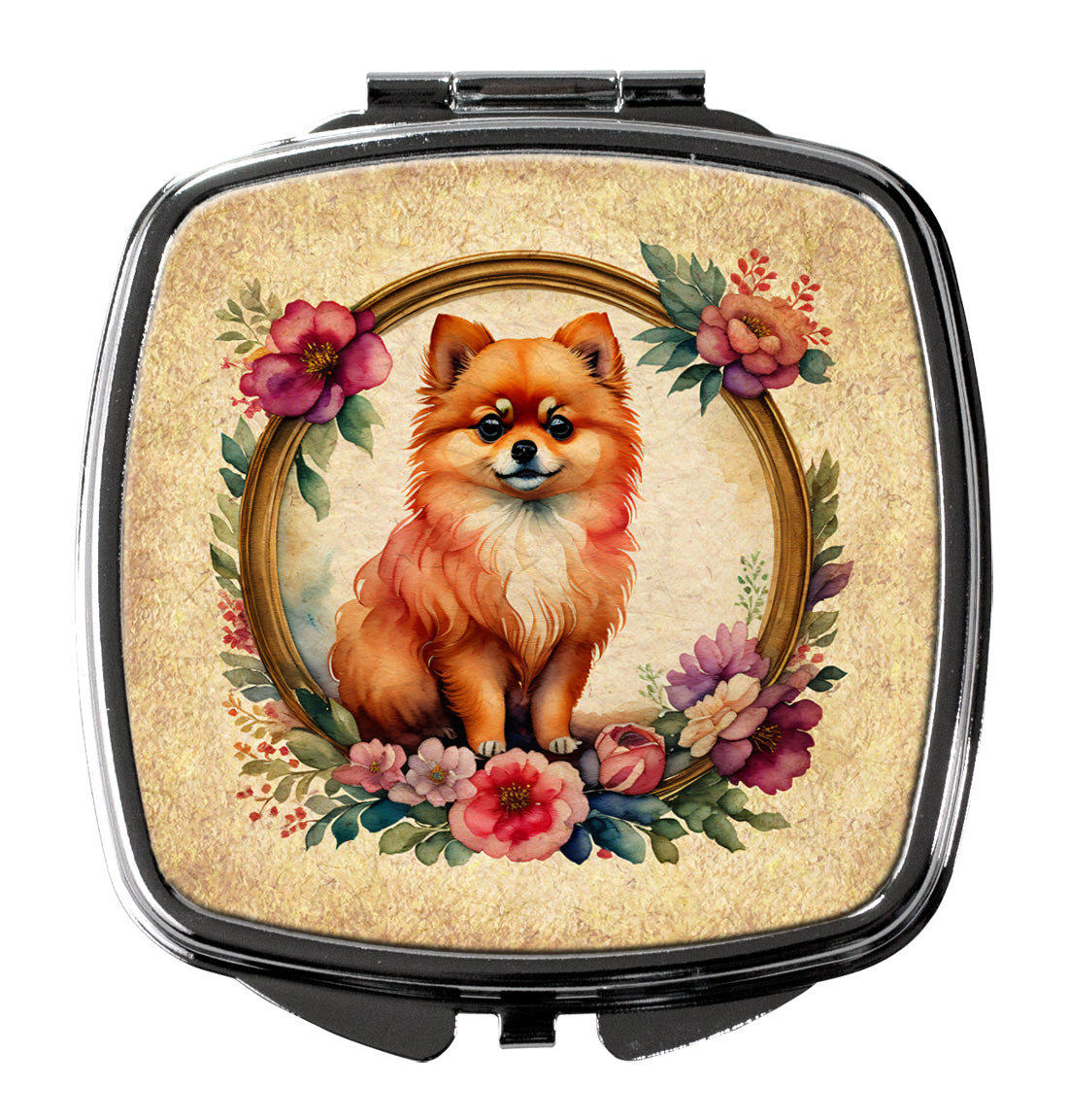 Buy this Pomeranian and Flowers Compact Mirror