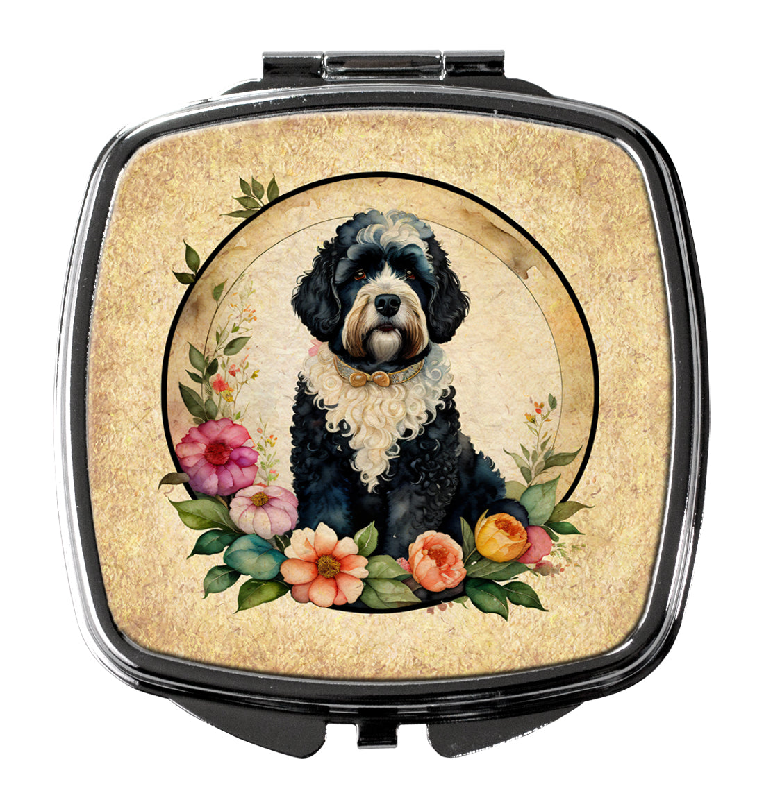 Buy this Portuguese Water Dog and Flowers Compact Mirror