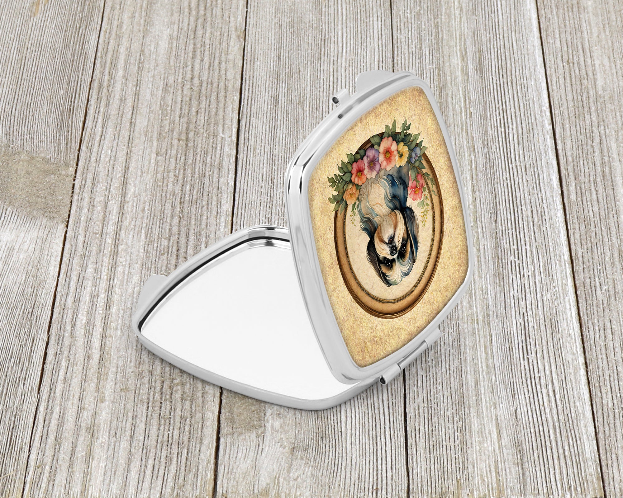 Shih Tzu and Flowers Compact Mirror