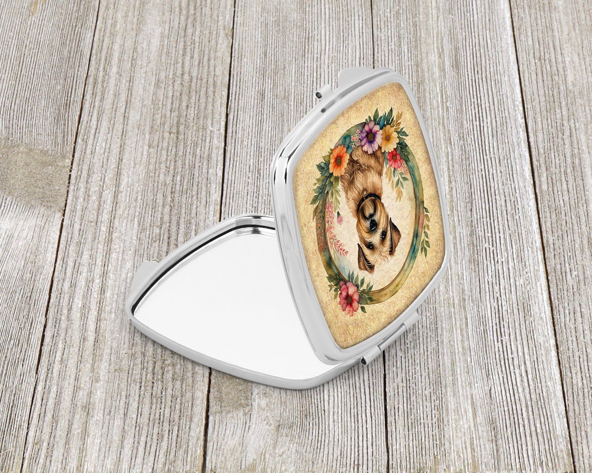 Wheaten Terrier and Flowers Compact Mirror