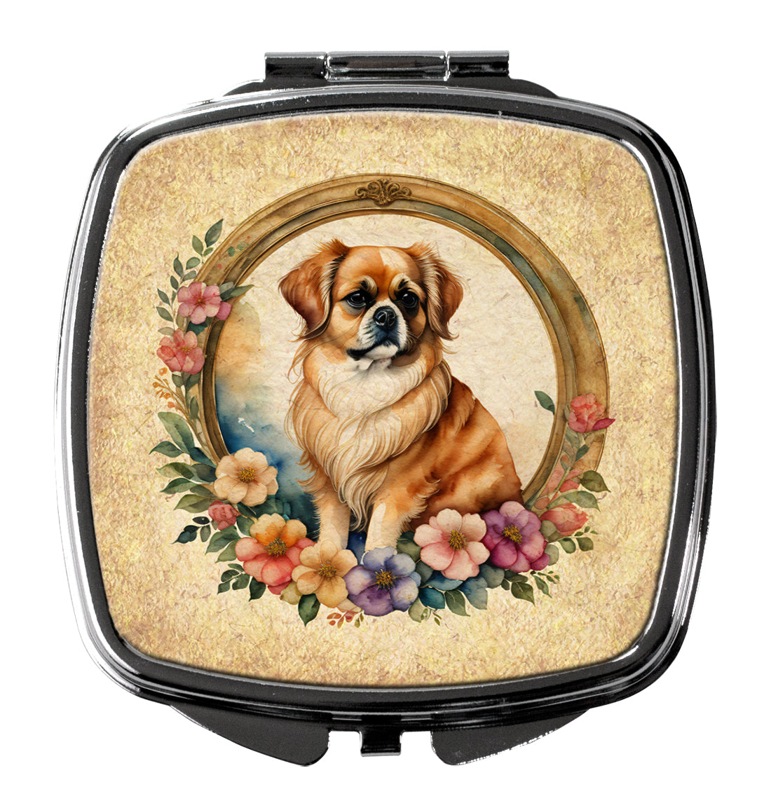 Buy this Tibetan Spaniel and Flowers Compact Mirror
