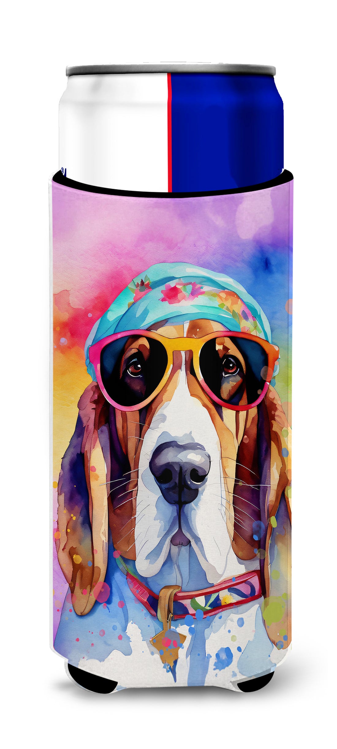 Buy this Basset Hound Hippie Dawg Hugger for Ultra Slim Cans