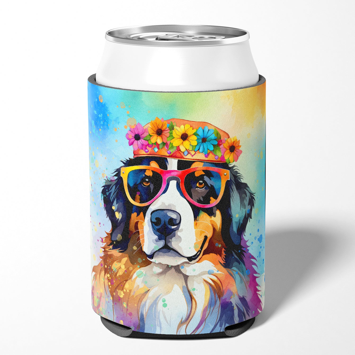 Bernese Mountain Dog Hippie Dawg Can or Bottle Hugger