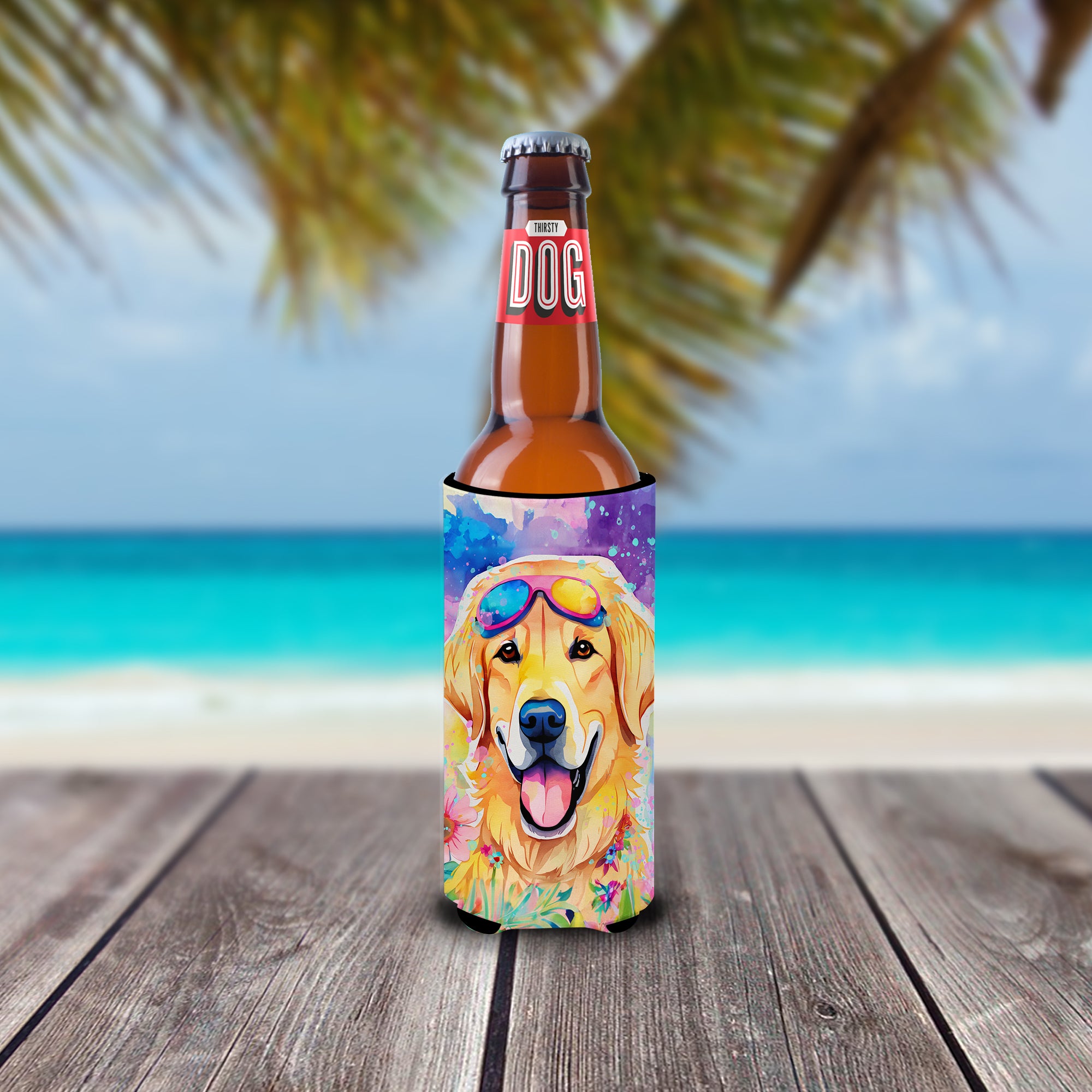 Yellow Labrador Hippie Dawg Hugger for Ultra Slim Cans