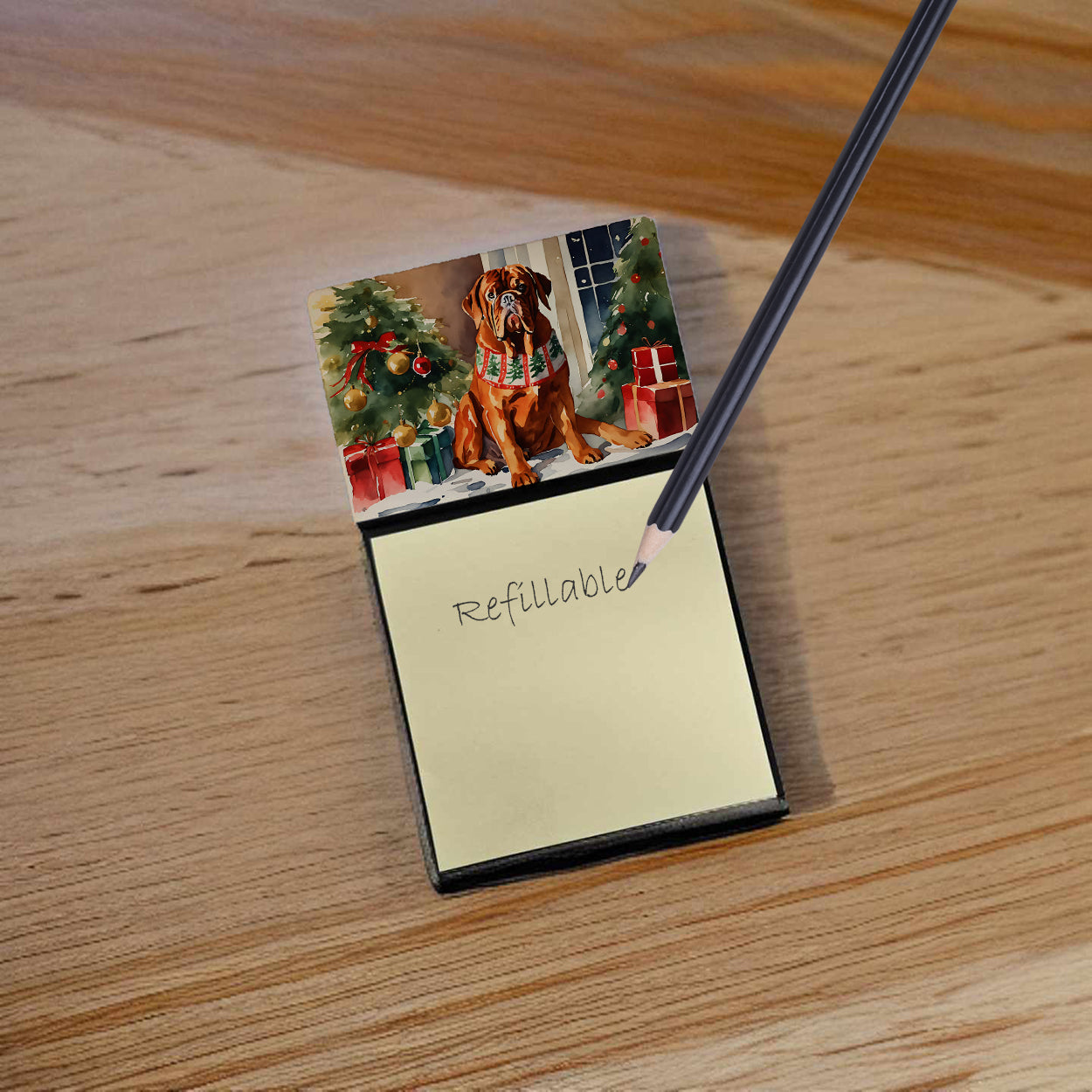 Dogue de Bordeaux Cozy Christmas Sticky Note Holder