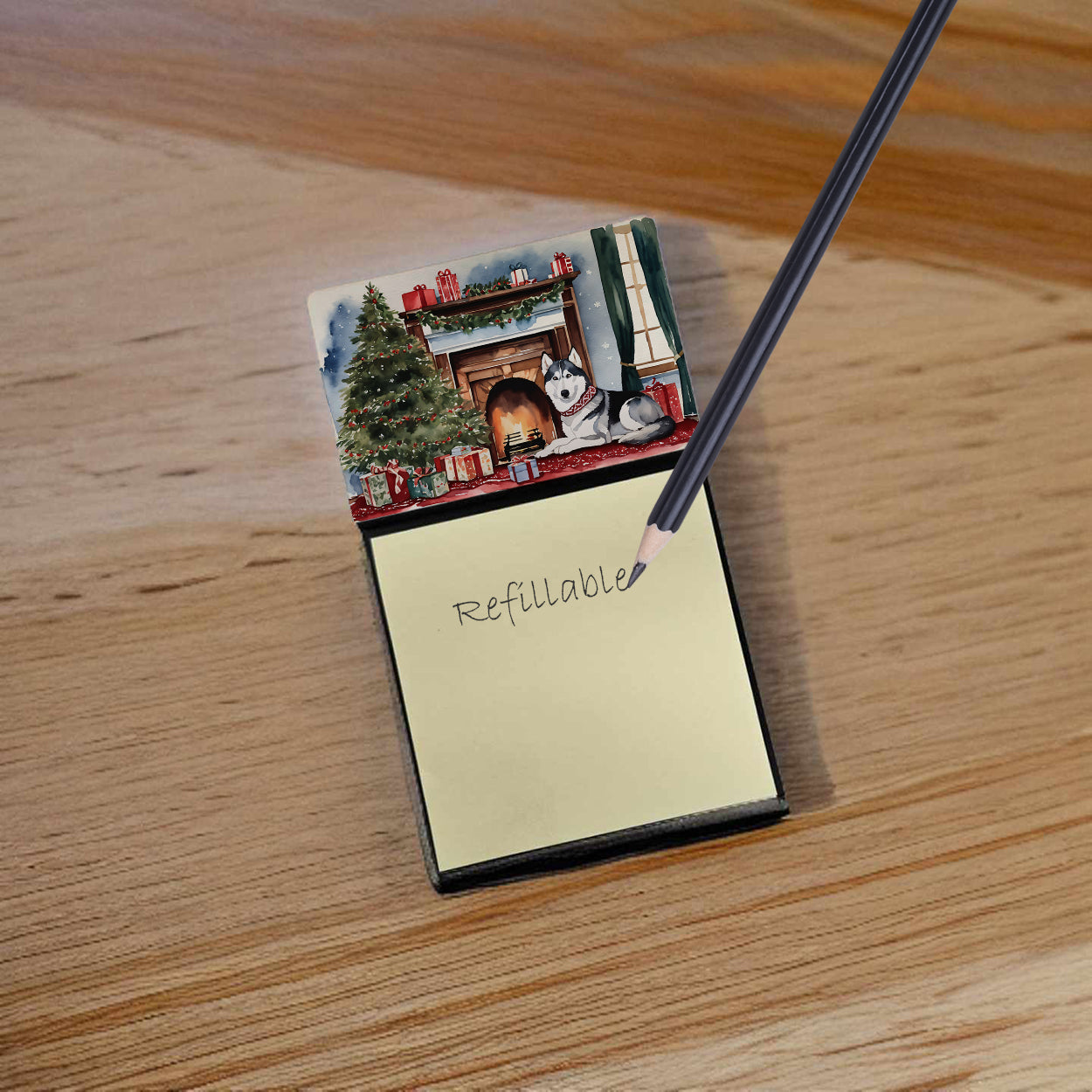 Siberian Husky Cozy Christmas Sticky Note Holder