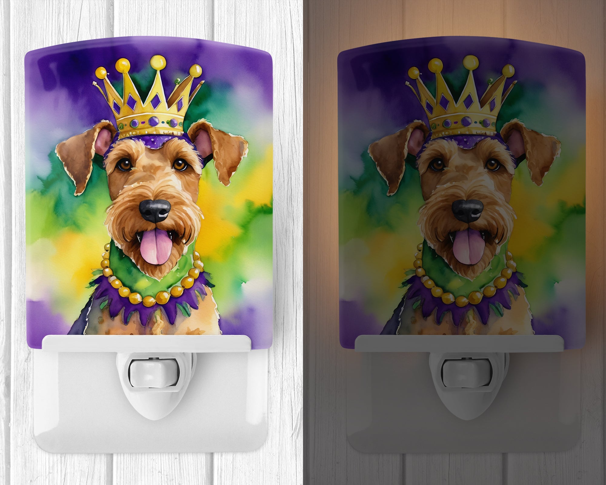 Airedale Terrier King of Mardi Gras Ceramic Night Light